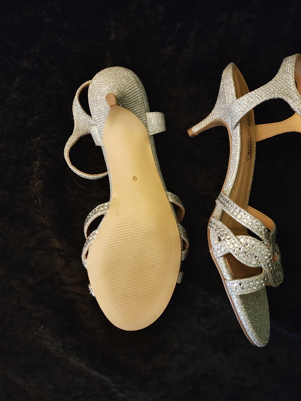 Badgley Mischka Silver Crystal Open-Toe Heels - Picture 3 of 4